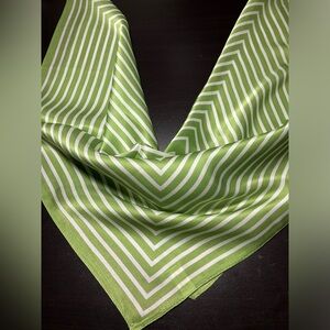 100% Silk Scarf Green Stripe Print